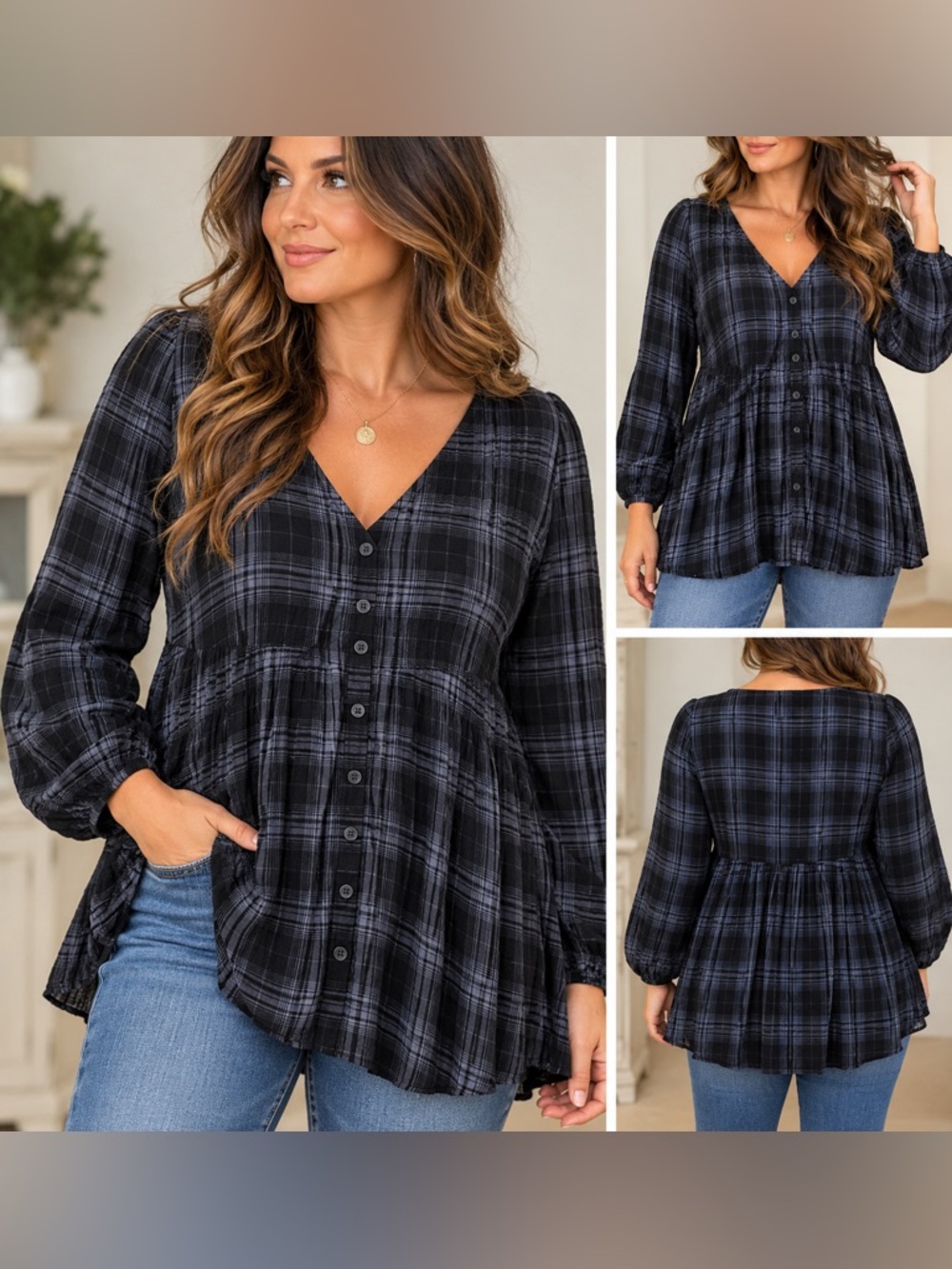 Torrid Plaid Babydoll Peplum Blouse – Size 1X